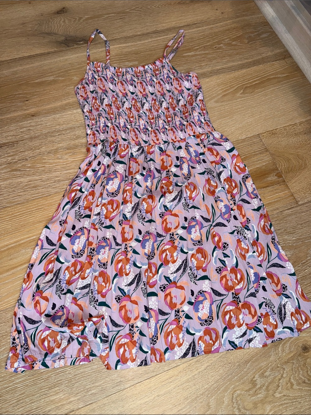 Angie Pink Floral Smocked Sundress with Orange Accents